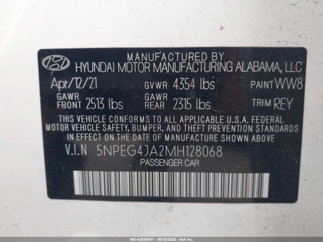 5NPEG4JA2MH128068 Hyundai gdi theta iii