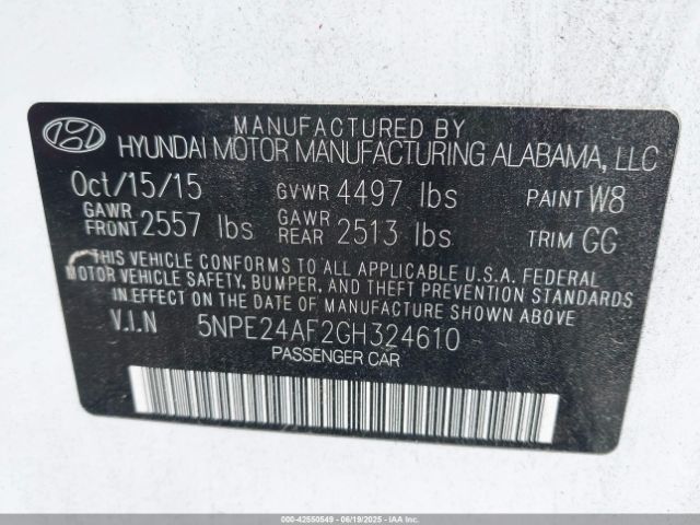 2016 HYUNDAI SONATA 5NPE24AF2GH324610 Photo 8