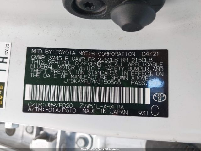 2021 TOYOTA PRIUS JTDKAMFU7M3150568 Photo 8
