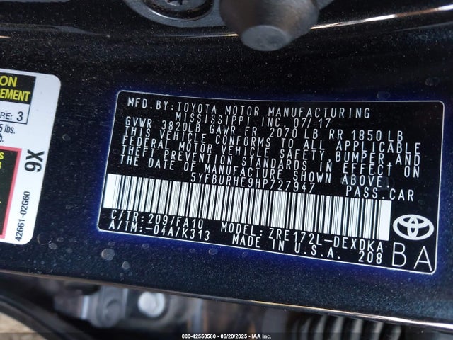5YFBURHE9HP727947 Toyota 2zr-fe