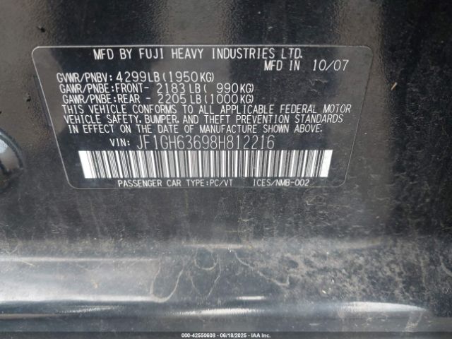 2008 SUBARU IMPREZA OUTBACK SPORT JF1GH63698H812216 Photo 8