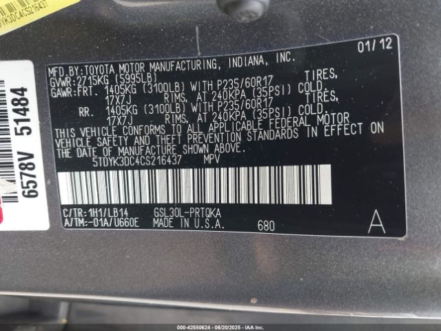 2012 TOYOTA SIENNA 5TDYK3DC4CS216437 Photo 8