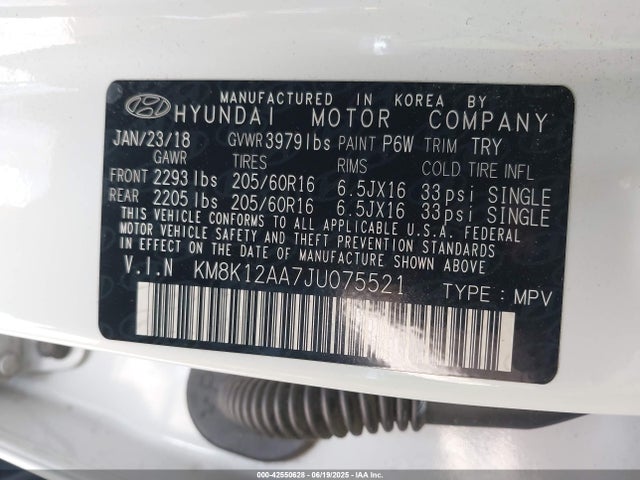 KM8K12AA7JU075521 Hyundai mpi nu