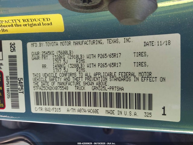 5TFAZ5CN2KX075548 Toyota 2gr-fks