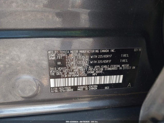 2T3K1RFV6KW015050 Toyota a25a-fks