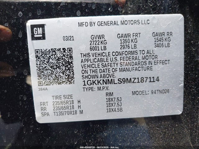 1GKKNMLS9MZ187114 GMC lgx
