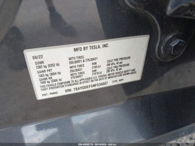 2022 TESLA MODEL Y 7SAYGDEF5NF534867 Photo 8