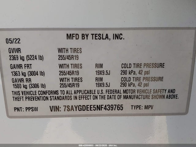 2022 TESLA MODEL Y 7SAYGDEE5NF439765 Photo 8