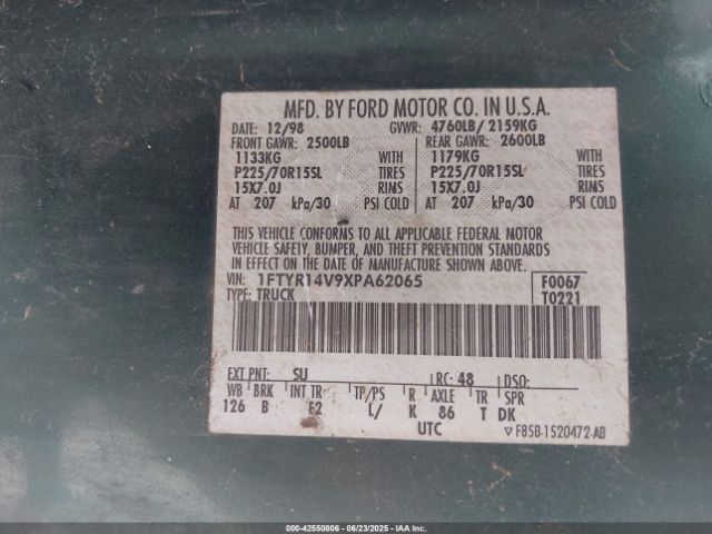 1999 FORD RANGER 1FTYR14V9XPA62065 Photo 8