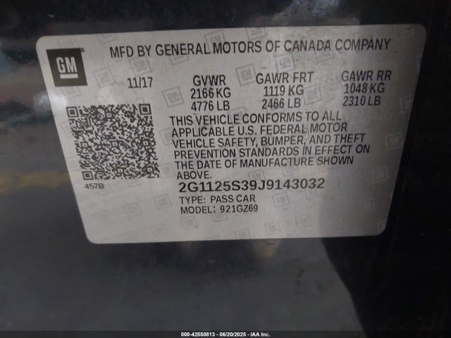 2G1125S39J9143032 Chevrolet lfx - spark ignited direct injection, vvt, e85 max, alum