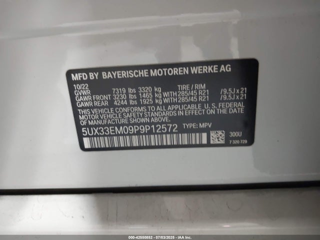 5UX33EM09P9P12572 BMW X7
