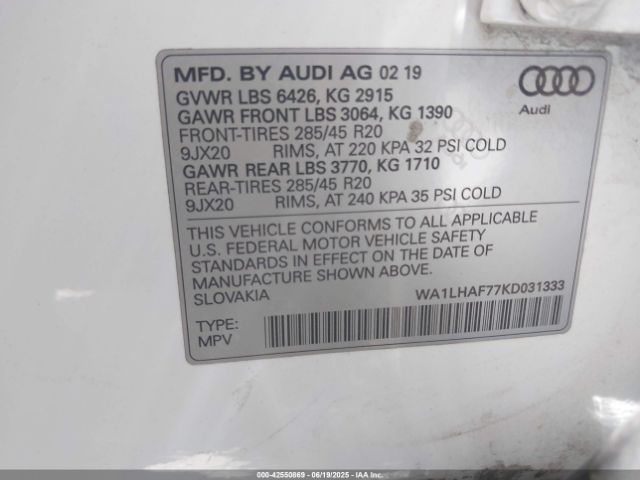 2019 AUDI Q7 WA1LHAF77KD031333 Photo 8