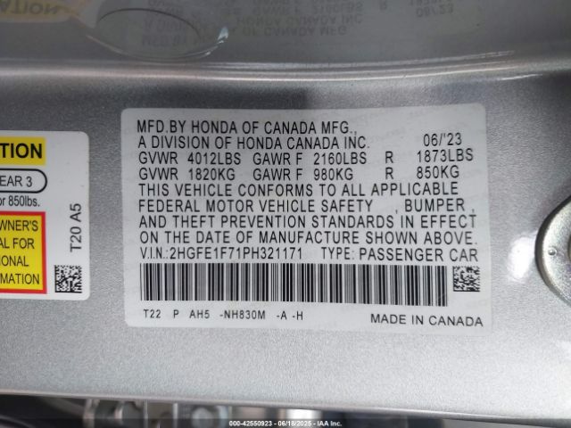 2023 HONDA CIVIC 2HGFE1F71PH321171 Photo 8