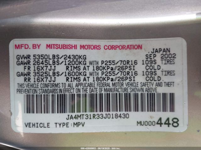 2003 MITSUBISHI MONTERO SPORT JA4MT31R33J018430 Photo 8