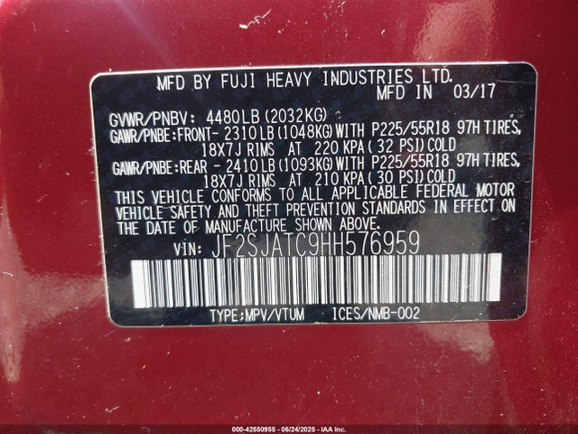 Subaru naturally aspirated u5 2017 JF2SJATC9HH576959 Image 9