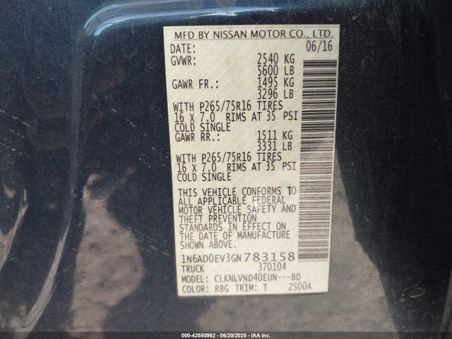 Nissan Frontier 2016 1N6AD0EV3GN783158 Image 9