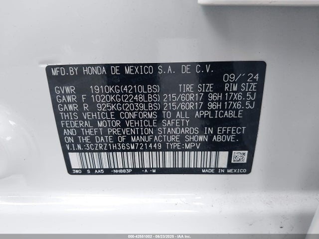 3CZRZ1H36SM721449 Honda k20z5