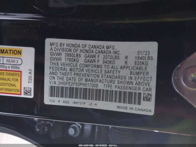 2023 HONDA CIVIC 2HGFE2F50PH517008 Photo 8