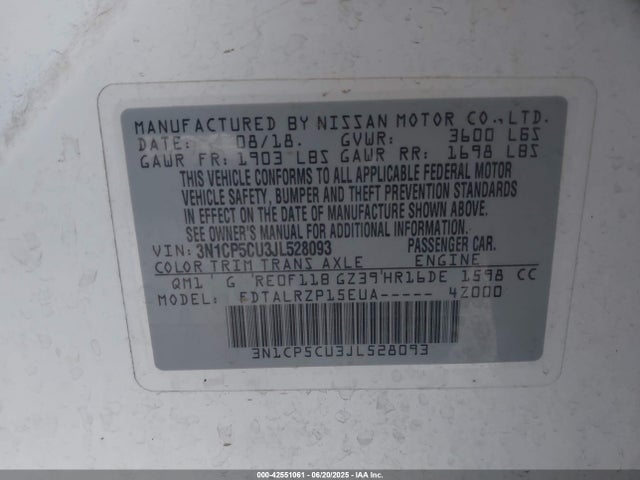 3N1CP5CU3JL528093 Nissan 2018