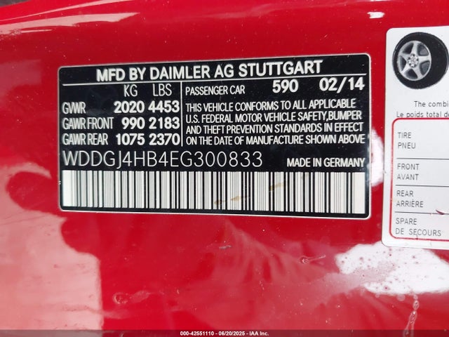 WDDGJ4HB4EG300833 Mercedes-Benz 2014