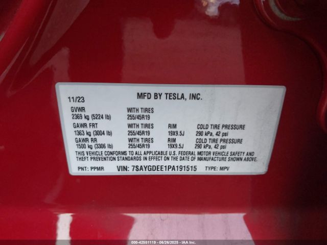 7SAYGDEE1PA191515 Tesla Model Y