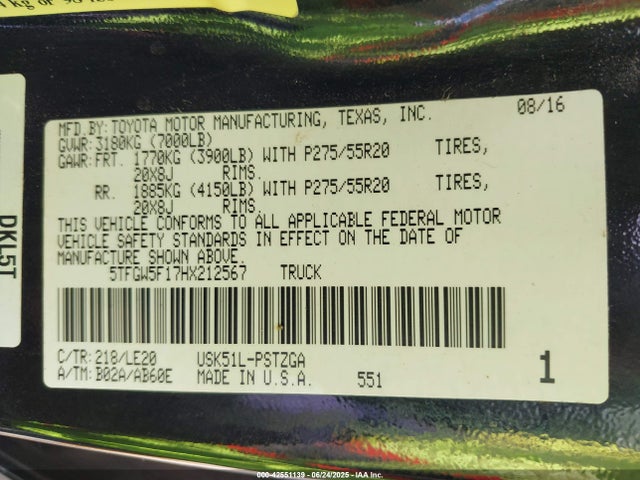 5TFGW5F17HX212567 Toyota 3ur-fbe