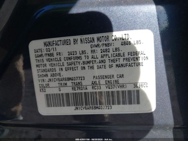 Auction sale of the 2011 Infiniti G37x, vin: JN1CV6AR6BM407723, lot number: 42551198