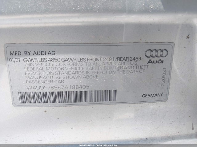 2007 AUDI A4 WAUDF78E67A188405 Photo 8