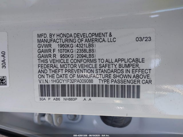 1HGCY1F32PA009088 Honda l15be