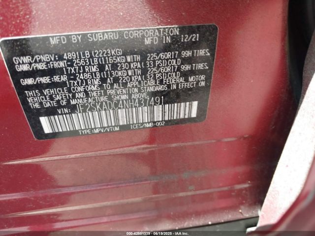 2022 SUBARU FORESTER JF2SKADC4NH437491 Photo 8