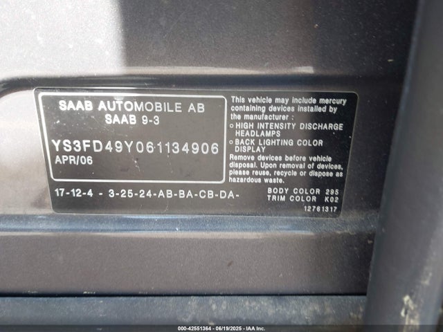 2006 SAAB 9-3 YS3FD49Y061134906 Photo 8