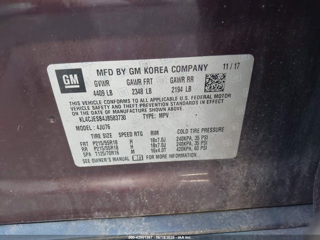 KL4CJESB4JB583730 Buick luv: mfi, variable valve timing, alum, e85 max