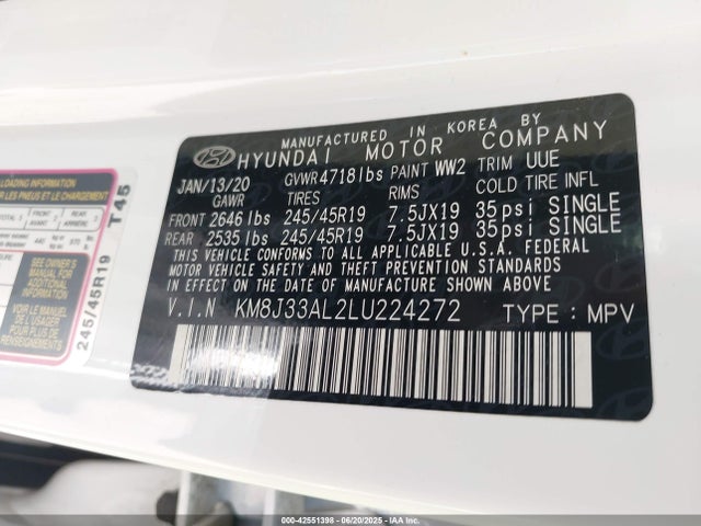 KM8J33AL2LU224272 Hyundai gdi theta ii