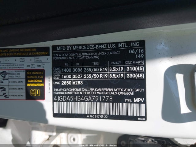 4JGDA5HB4GA791778 Mercedes-Benz m276
