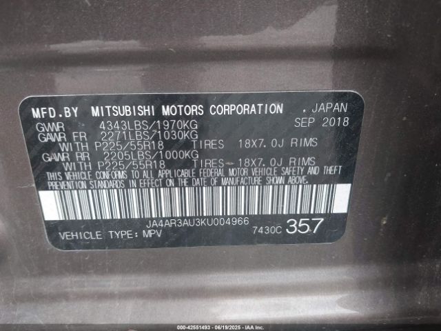 2019 MITSUBISHI OUTLANDER SPORT JA4AR3AU3KU004966 Photo 8