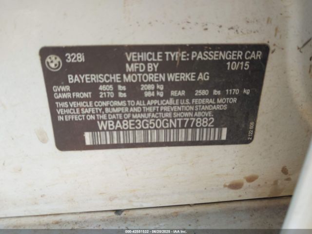 2016 BMW 328I WBA8E3G50GNT77882 Photo 8