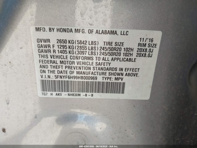 5FNYF6H99HB000969 Honda j35y6