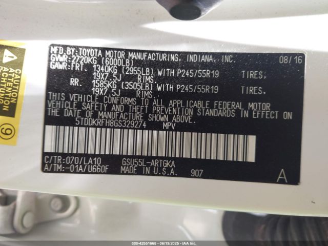2016 TOYOTA HIGHLANDER 5TDDKRFH8GS329274 Photo 8