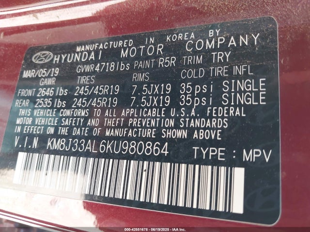 KM8J33AL6KU980864 Hyundai gdi theta ii