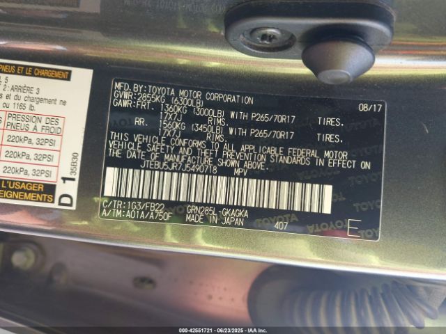 2018 TOYOTA 4RUNNER JTEBU5JR7J5490718 Photo 8