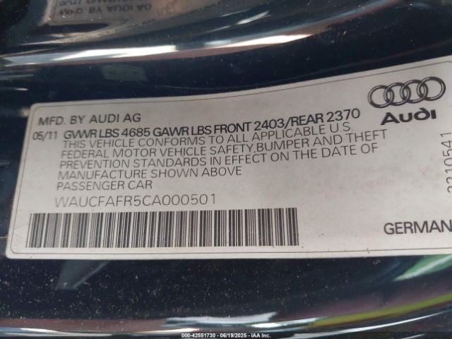 2012 AUDI A5 WAUCFAFR5CA000501 Photo 8