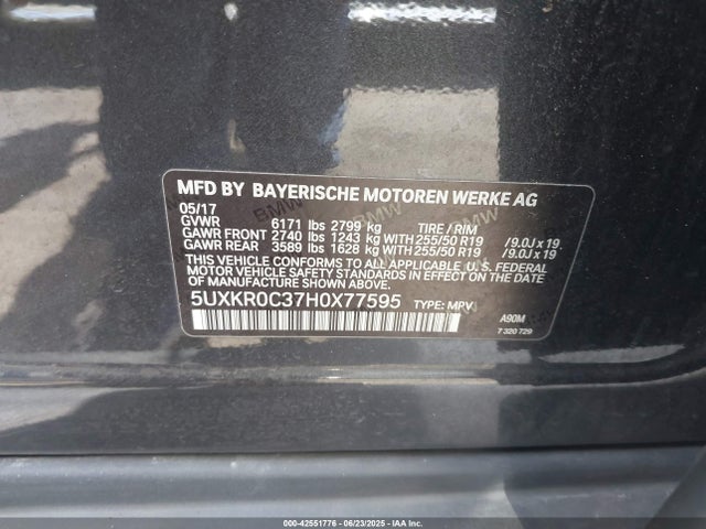 5UXKR0C37H0X77595 BMW 2017