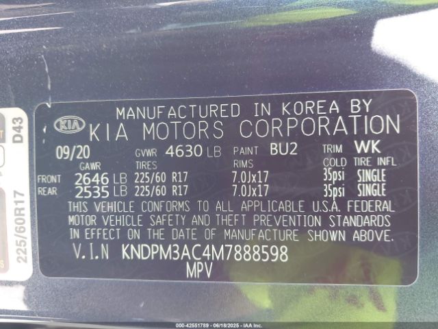 KNDPM3AC4M7888598 KIA gdi theta-ii
