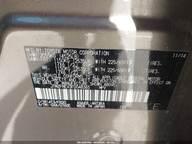 JTMZFREV3FD048365 Toyota 2ar-fe