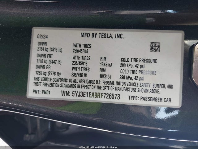 Tesla 2024 2024 5YJ3E1EA9RF726573 Image 9