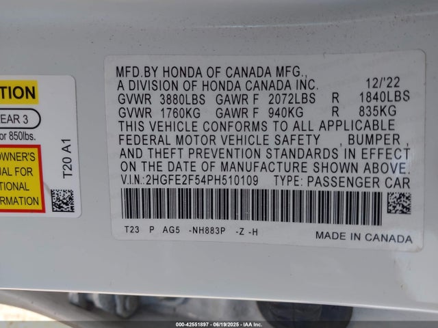 Honda k20c2 2023 2HGFE2F54PH510109 Image 9