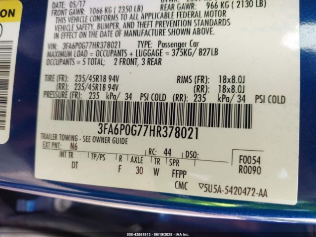 2017 FORD FUSION 3FA6P0G77HR378021 Photo 8