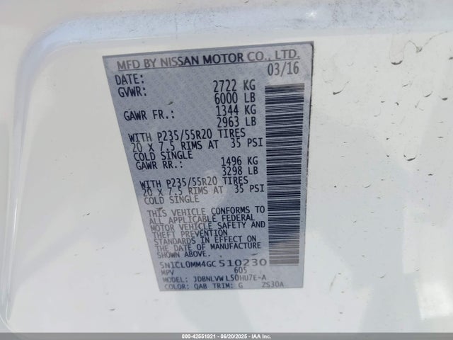 5N1CL0MM4GC510230 Infiniti 2016