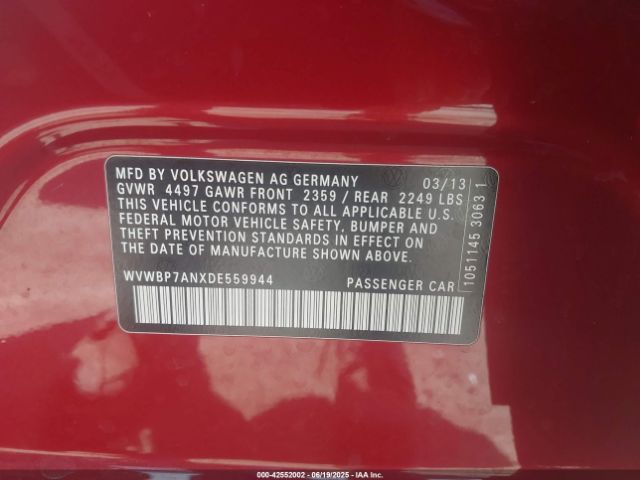 2013 VOLKSWAGEN CC WVWBP7ANXDE559944 Photo 8