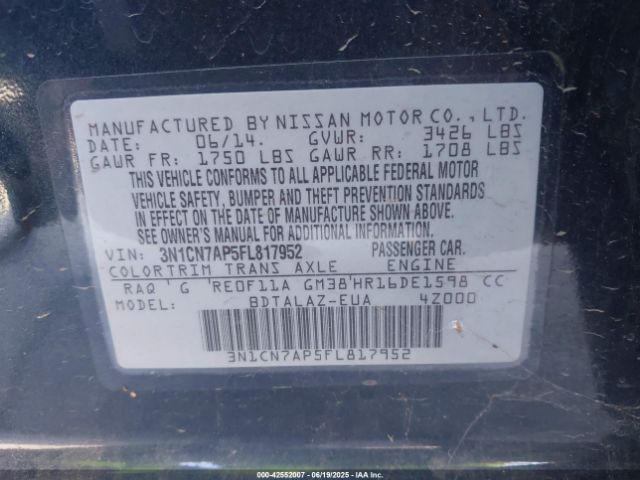 3N1CN7AP5FL817952 Nissan 2015